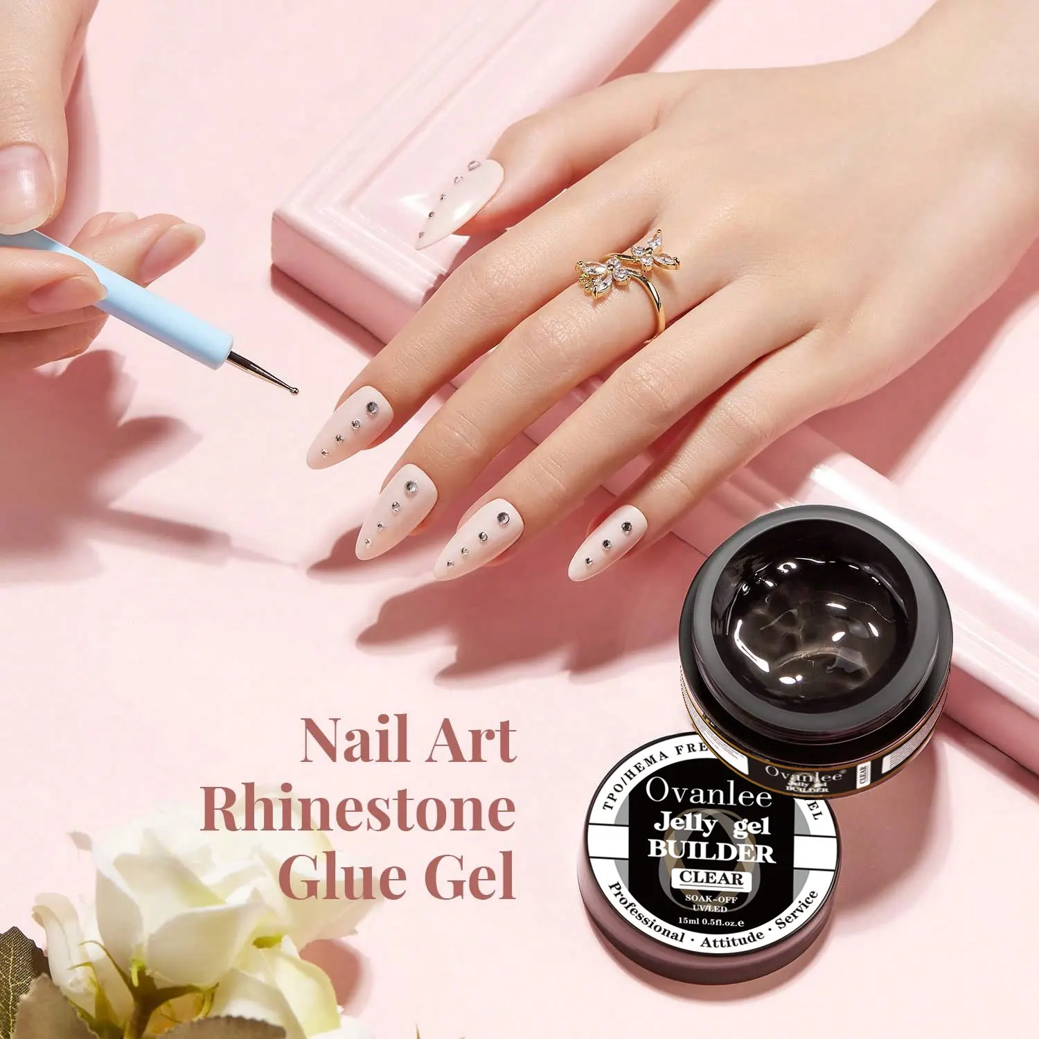 1PCS 15ML Rhinestone Nail Glue, Nail Art Adhesive With, Pens For Rhinestones, Gems, Crystals & Charms, Soak Off UV LED