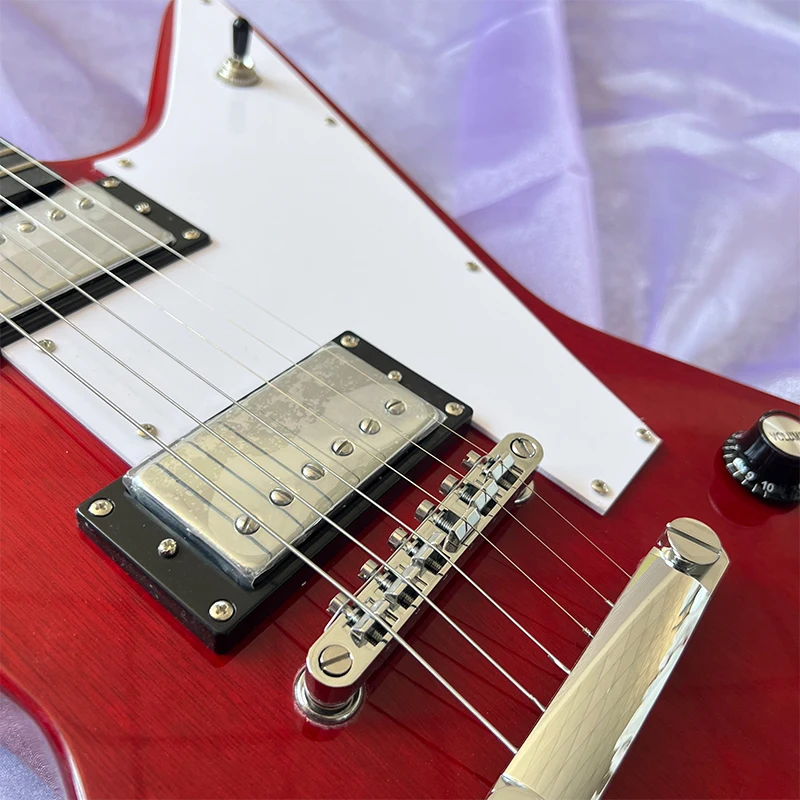 No logo transparent red electric guitar, white pickguard, 22 frets, solid wood, shipped from the US warehouse, free shipping