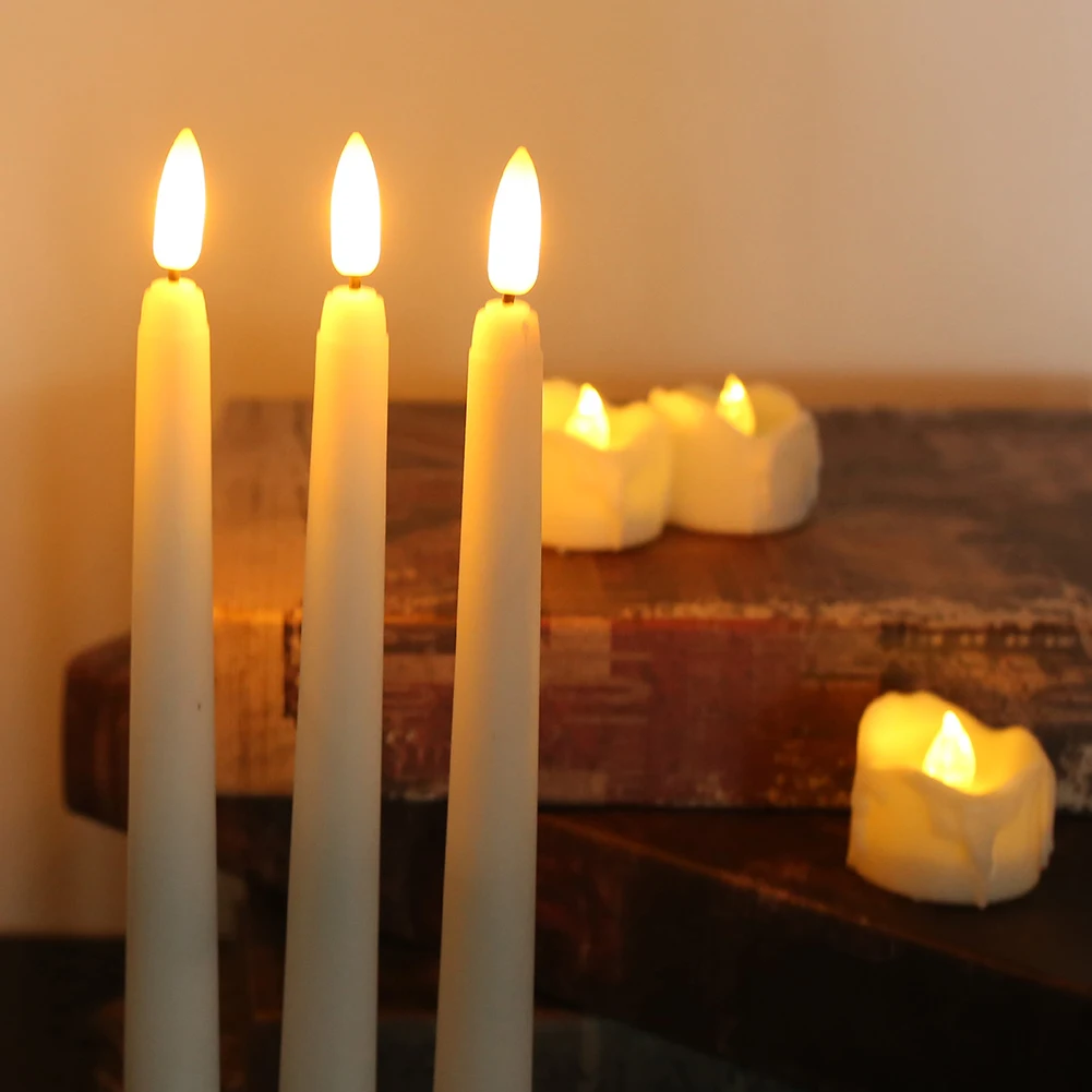 6/12Pack LED Flameless Ivory Taper Candles Flickering with Remote 3D Wick Battery Operated Christmas Window Candle Wedding Decor