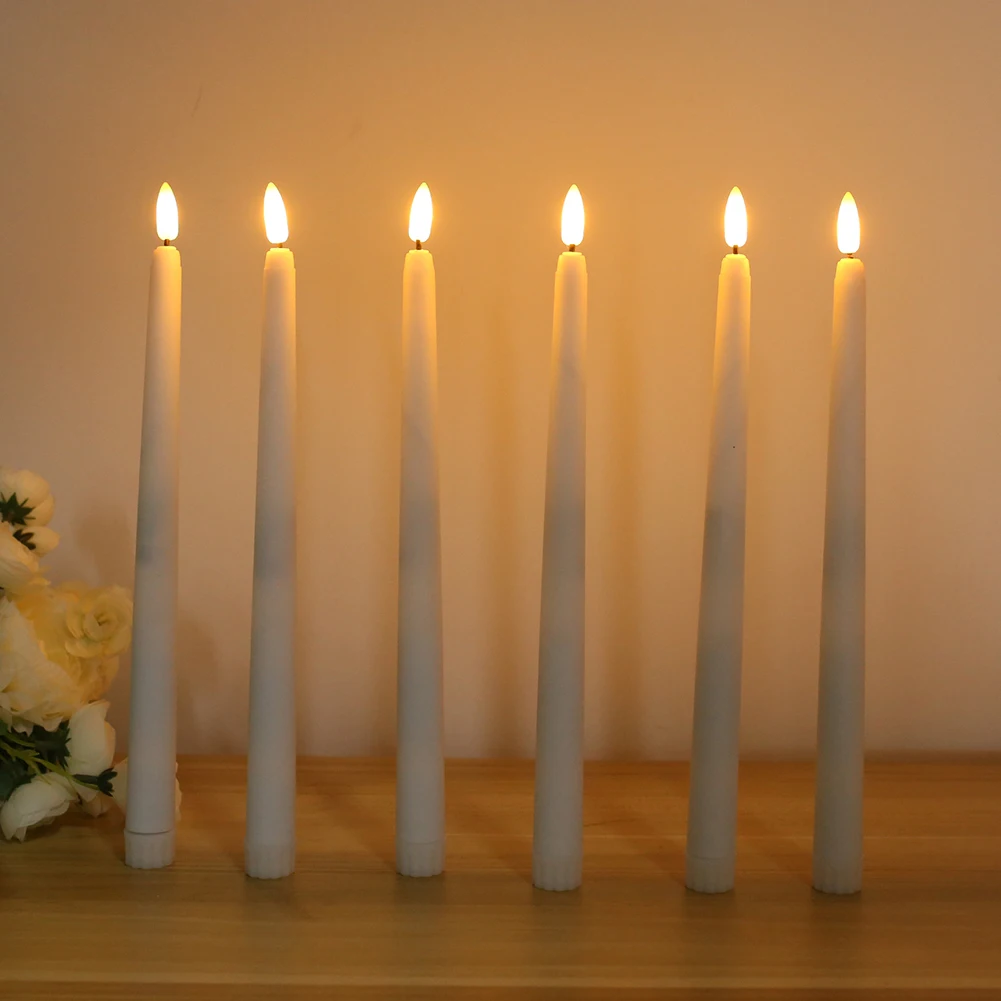 6/12Pack LED Flameless Ivory Taper Candles Flickering with Remote 3D Wick Battery Operated Christmas Window Candle Wedding Decor