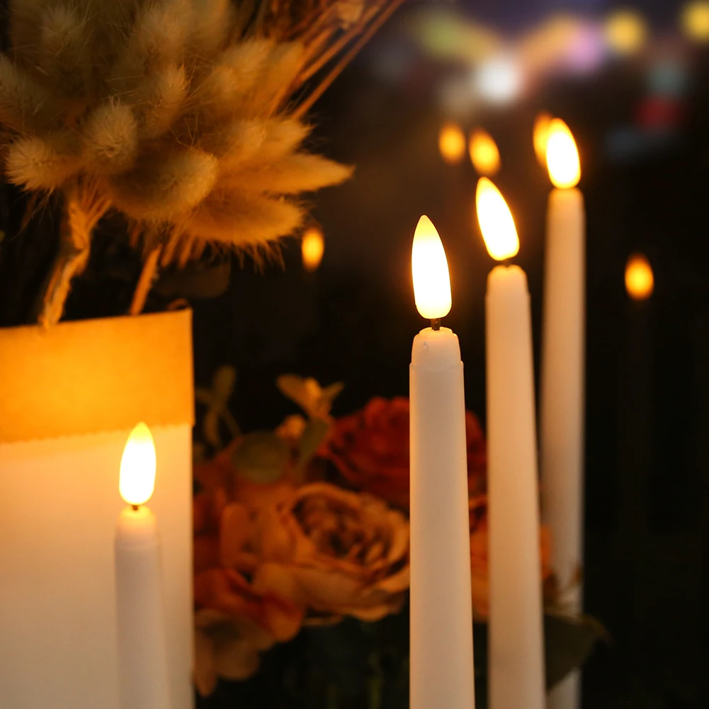 6/12Pack LED Flameless Ivory Taper Candles Flickering with Remote 3D Wick Battery Operated Christmas Window Candle Wedding Decor