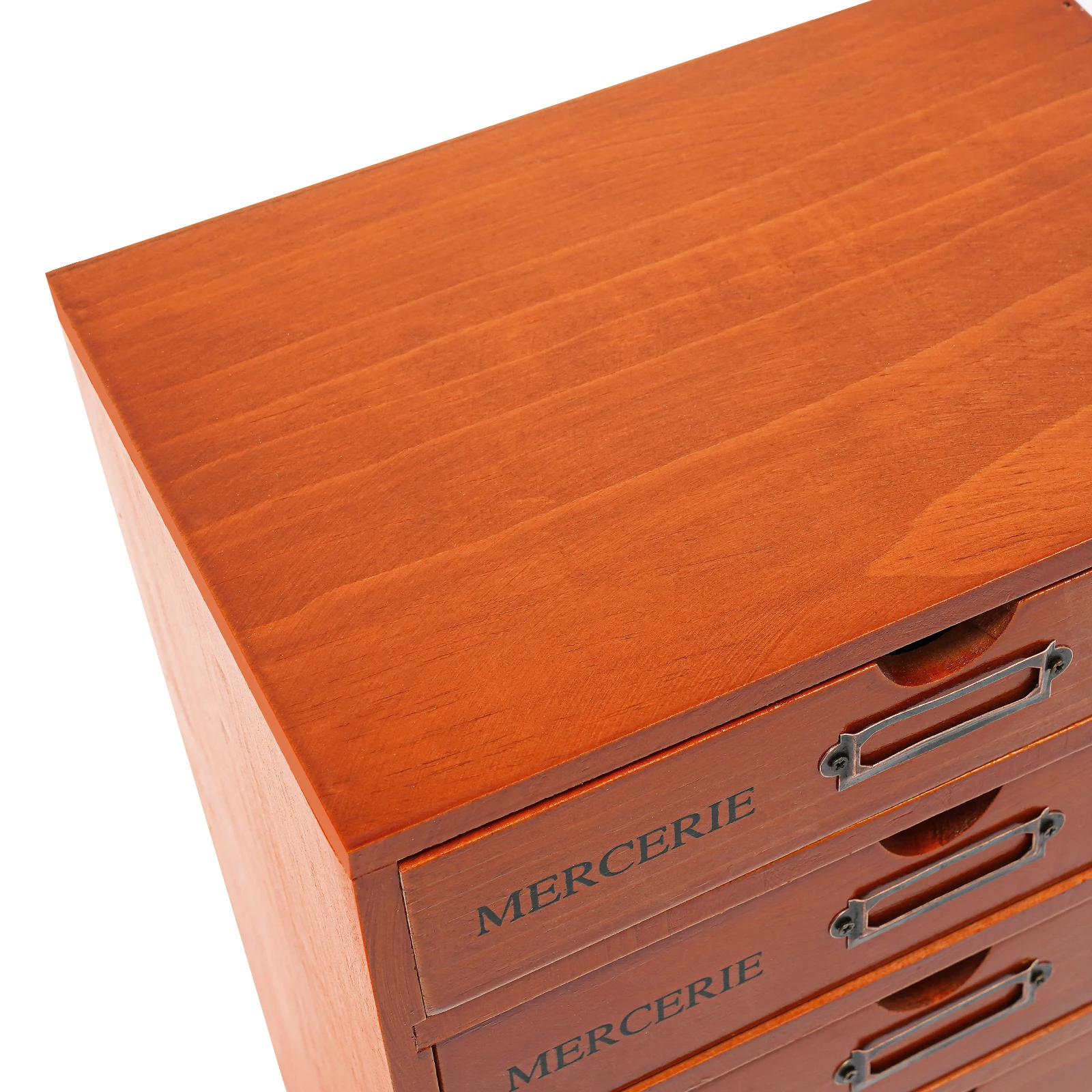 Brown Pine Wood Desk Organizer With 5 Drawers, 5kg Load‑Capacity Pre‑Assembled Desktop Storage Cabinet With Label Slot for Office Home Stationery Cosmetics Organization