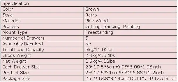 Brown Pine Wood Desk Organizer With 5 Drawers, 5kg Load‑Capacity Pre‑Assembled Desktop Storage Cabinet With Label Slot for Office Home Stationery Cosmetics Organization