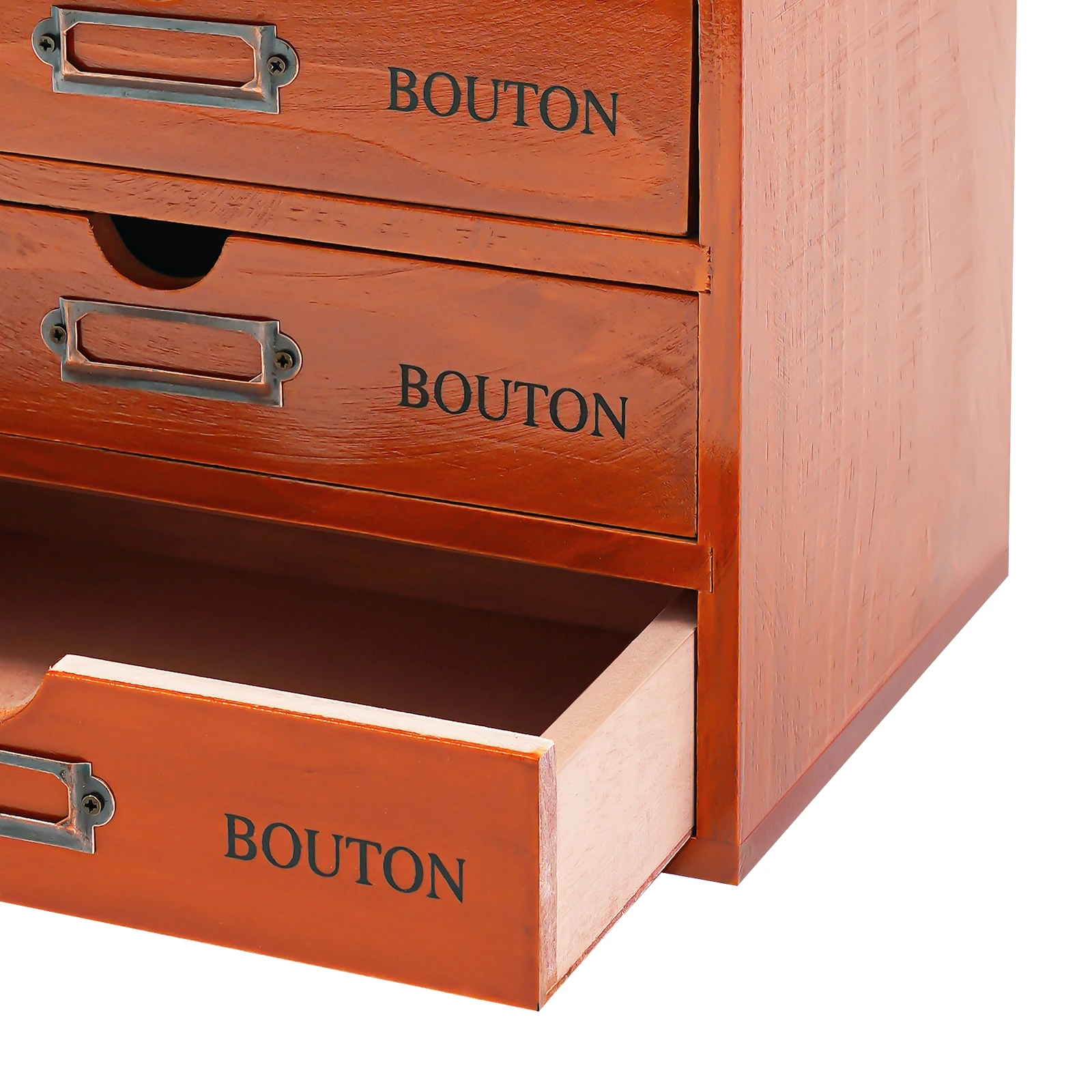 Brown Pine Wood Desk Organizer With 5 Drawers, 5kg Load‑Capacity Pre‑Assembled Desktop Storage Cabinet With Label Slot for Office Home Stationery Cosmetics Organization