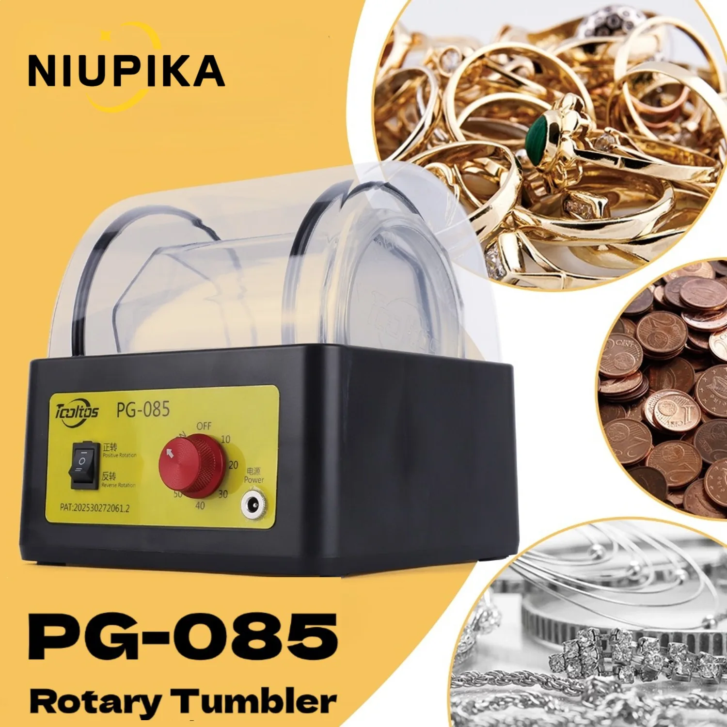 110V Min Rotary Tumbler Polisher 3pcs/Kit Jewelry Polishing Machine PG-085 100-268rpm Adjustable Speed Metal Jewelry Rotation Barrel Polisher 0.85L Capacity Small Jewelry Polishing Tools Equipment