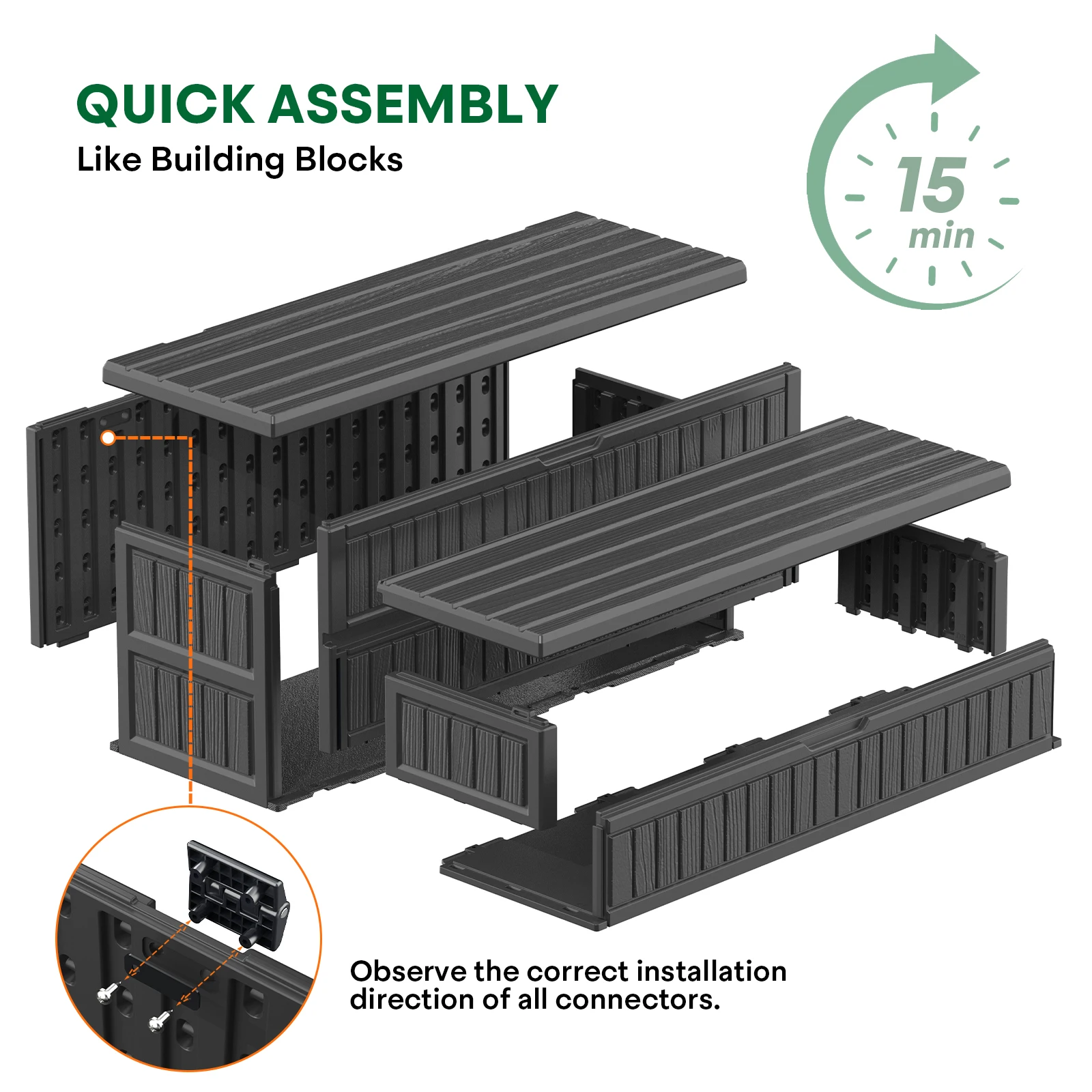 31 Cu. Ft. Horizontal Outdoor Storage Shed, Waterproof Resin Storage Cabinet for Backyard & Garden Tools, Black/Khaki