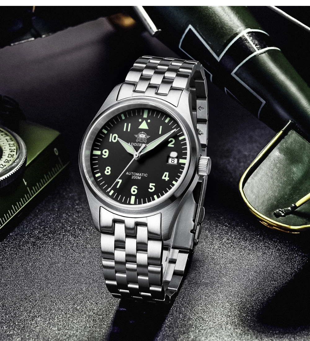 ADDIESDIVE Men Elegant Luxury Automatic Mechanical Wristwatch 39mm Sapphire Crystal 8215 Movement C3 Super Luminous 200M Waterproof Business Analog Watch AD2519