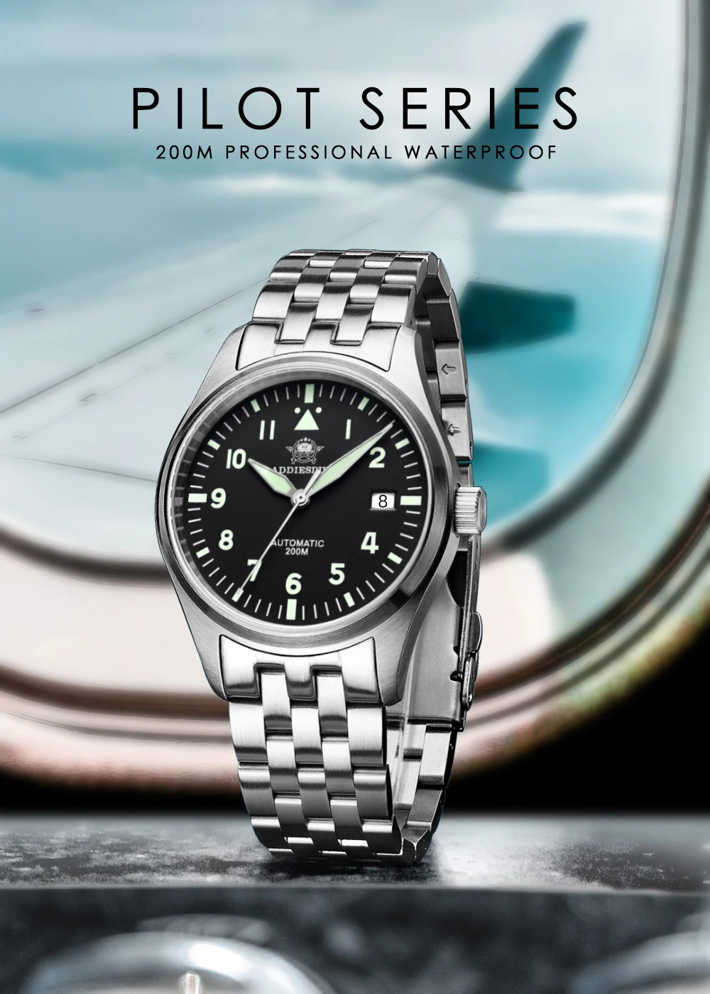 ADDIESDIVE Men Elegant Luxury Automatic Mechanical Wristwatch 39mm Sapphire Crystal 8215 Movement C3 Super Luminous 200M Waterproof Business Analog Watch AD2519