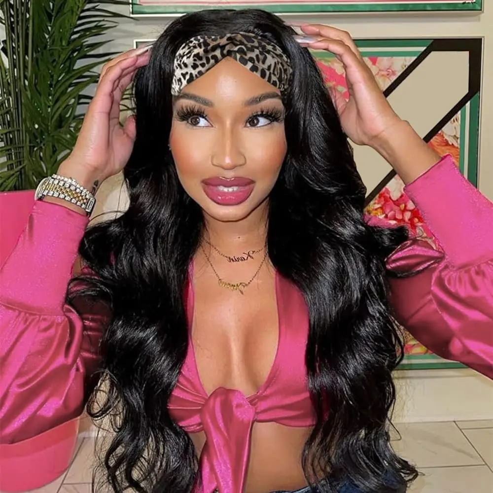 38 Inch Body Wave Headband Wig for Women Human Hair Wear and Go Brazilian Virgin Full Machine Human Hair 220 Density
