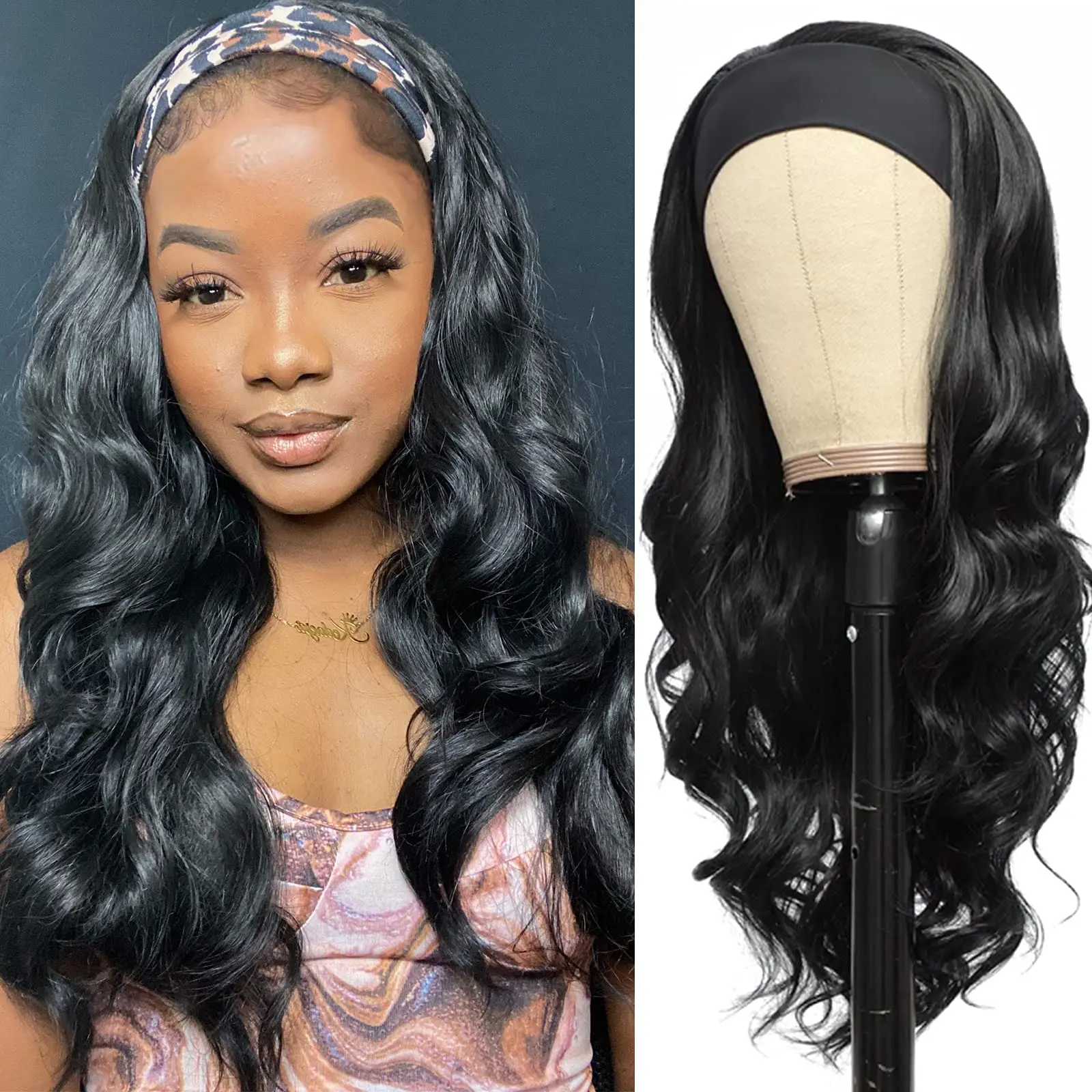 38 Inch Body Wave Headband Wig for Women Human Hair Wear and Go Brazilian Virgin Full Machine Human Hair 220 Density