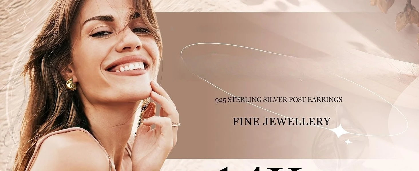 Chunky Hoop Earrings for Women 925 Sterling Silver Hoop Earrings Hypoallergenic 14K Gold Plated Earring Open Huggie Teardrop Earring,Statement Jewellery