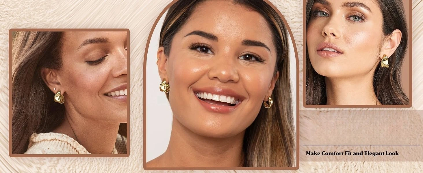 Chunky Hoop Earrings for Women 925 Sterling Silver Hoop Earrings Hypoallergenic 14K Gold Plated Earring Open Huggie Teardrop Earring,Statement Jewellery