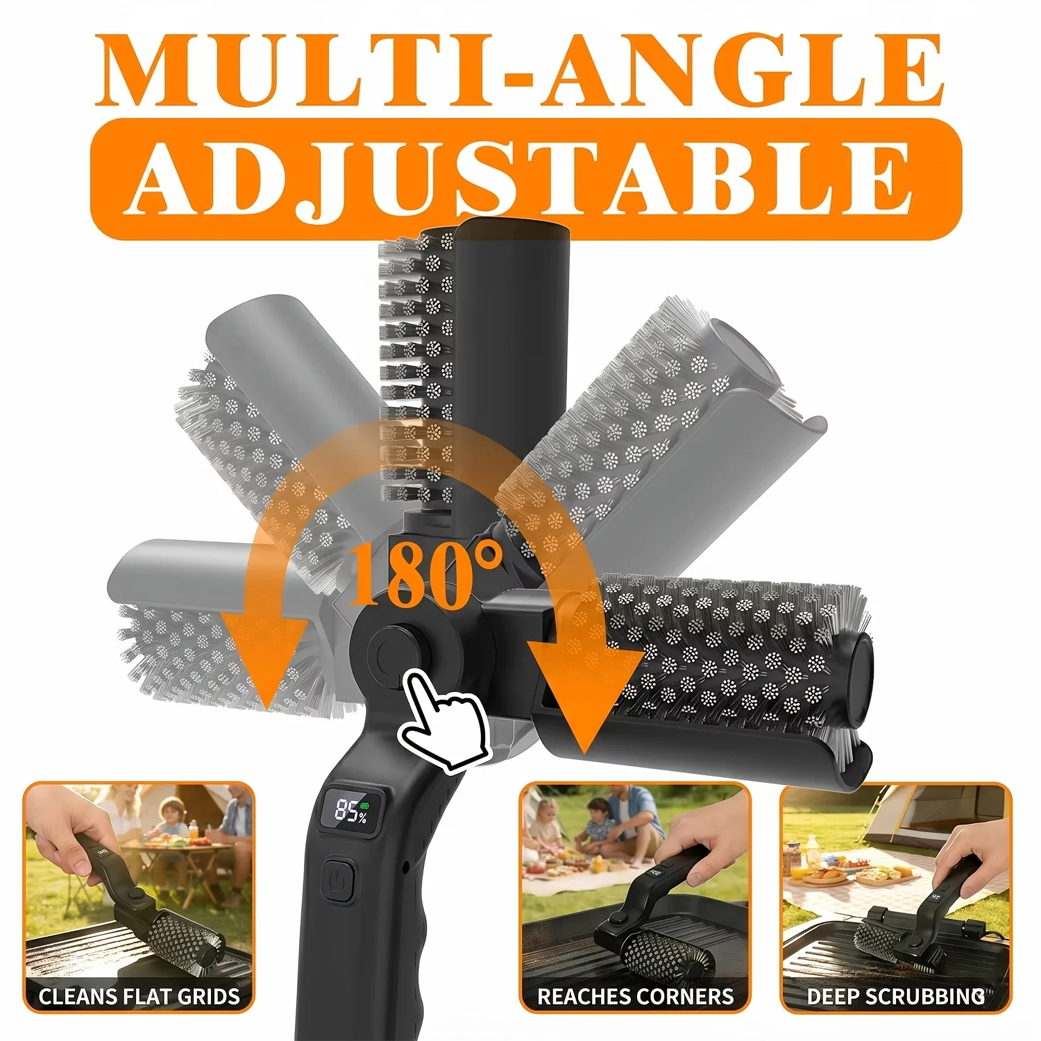 Electric BBQ Brush, Heavy-duty High-torque Electric Grill Cleaning Brush, 3 Adjustable Speed Modes, 44.09LB Max Torque Reinforced Steel Bristle BBQ Brush