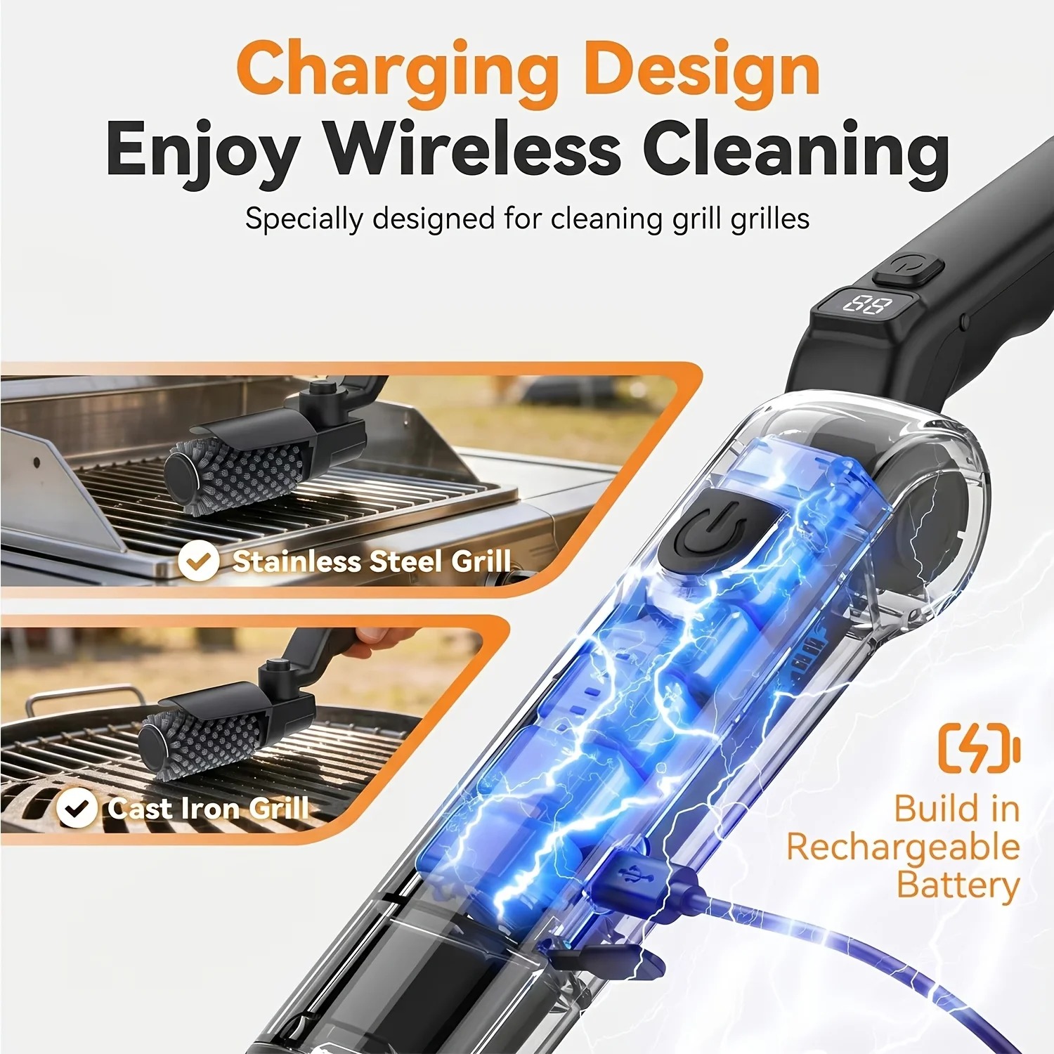 Electric BBQ Brush, Heavy-duty High-torque Electric Grill Cleaning Brush, 3 Adjustable Speed Modes, 44.09LB Max Torque Reinforced Steel Bristle BBQ Brush