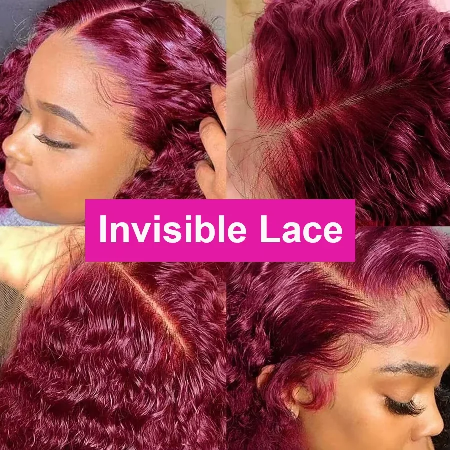13x4 Lace Front 99j Burgundy Deep Curly Short Bob Wigs 250% Density Red Colored Wigs 99j Deep Wave Human Hair Wigs For Women 10 16 Inch