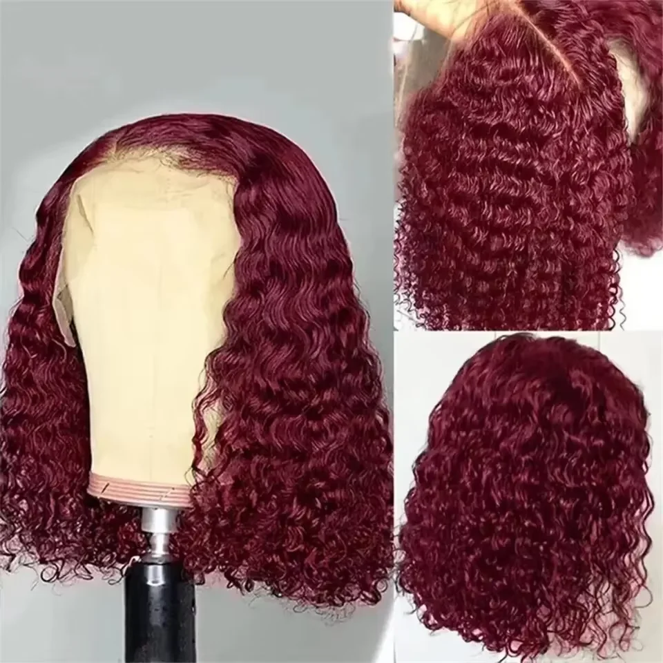 13x4 Lace Front 99j Burgundy Deep Curly Short Bob Wigs 250% Density Red Colored Wigs 99j Deep Wave Human Hair Wigs For Women 10 16 Inch