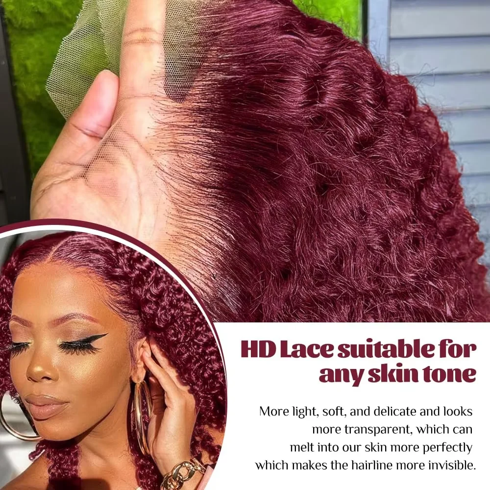13x4 Lace Front 99j Burgundy Deep Curly Short Bob Wigs 250% Density Red Colored Wigs 99j Deep Wave Human Hair Wigs For Women 10 16 Inch
