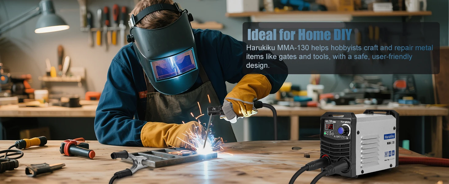 Harukiku 130A 110V Mini Portable MMA‑130 Stick Welder, Light‑Weight Household Easy‑Use Welding Machine, IGBT Inverter, Adjustable Arc‑Force Current, Anti‑Stick Function, Beginner‑Friendly Electrode Welding Machine