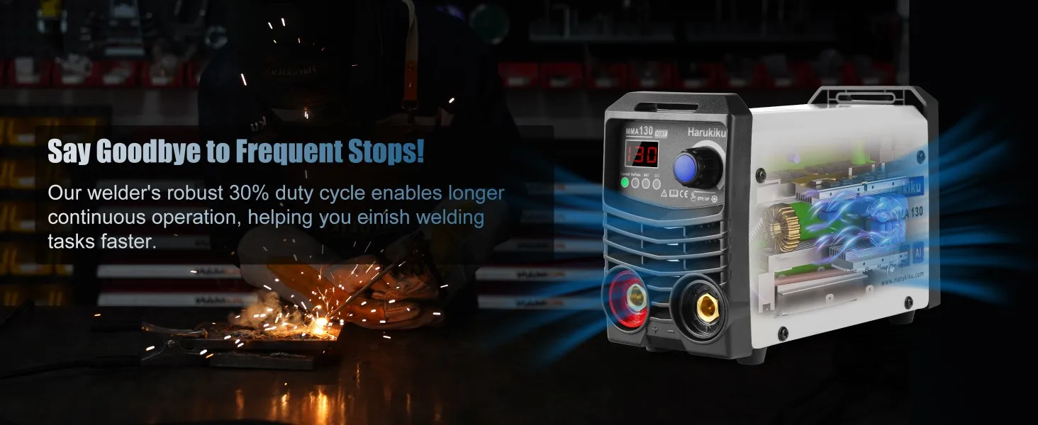 Harukiku 130A 110V Mini Portable MMA‑130 Stick Welder, Light‑Weight Household Easy‑Use Welding Machine, IGBT Inverter, Adjustable Arc‑Force Current, Anti‑Stick Function, Beginner‑Friendly Electrode Welding Machine