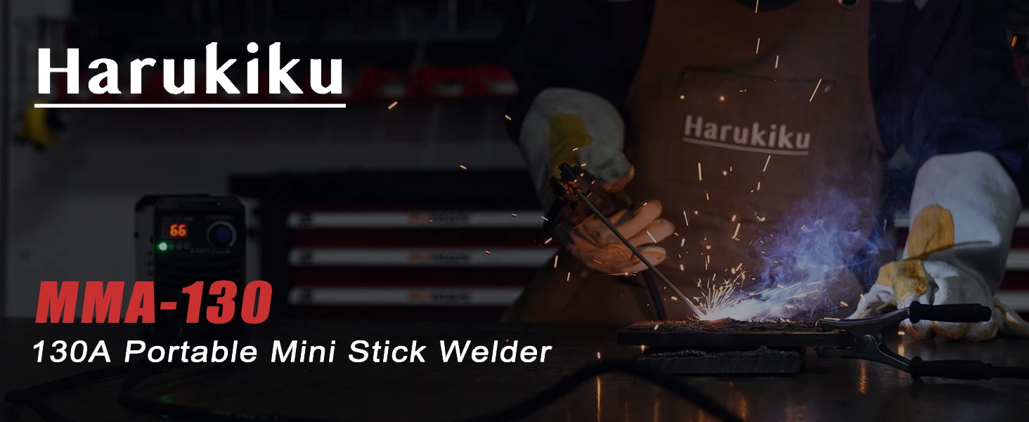 Harukiku 130A 110V Mini Portable MMA‑130 Stick Welder, Light‑Weight Household Easy‑Use Welding Machine, IGBT Inverter, Adjustable Arc‑Force Current, Anti‑Stick Function, Beginner‑Friendly Electrode Welding Machine