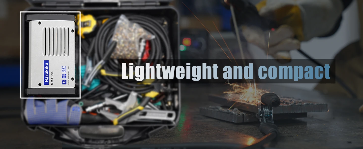 Harukiku 130A 110V Mini Portable MMA‑130 Stick Welder, Light‑Weight Household Easy‑Use Welding Machine, IGBT Inverter, Adjustable Arc‑Force Current, Anti‑Stick Function, Beginner‑Friendly Electrode Welding Machine