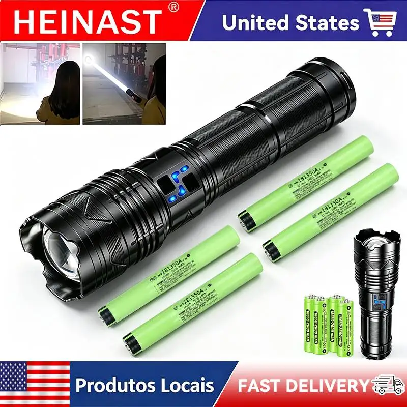 Rechargeable White light Flashlight, Telescopic Zoom Tactical Torch with Power Bank Function, Digital Power Display, 5 Light Modes Bright Handheld Flashlight for Camping Hiking Emergency Outdoor