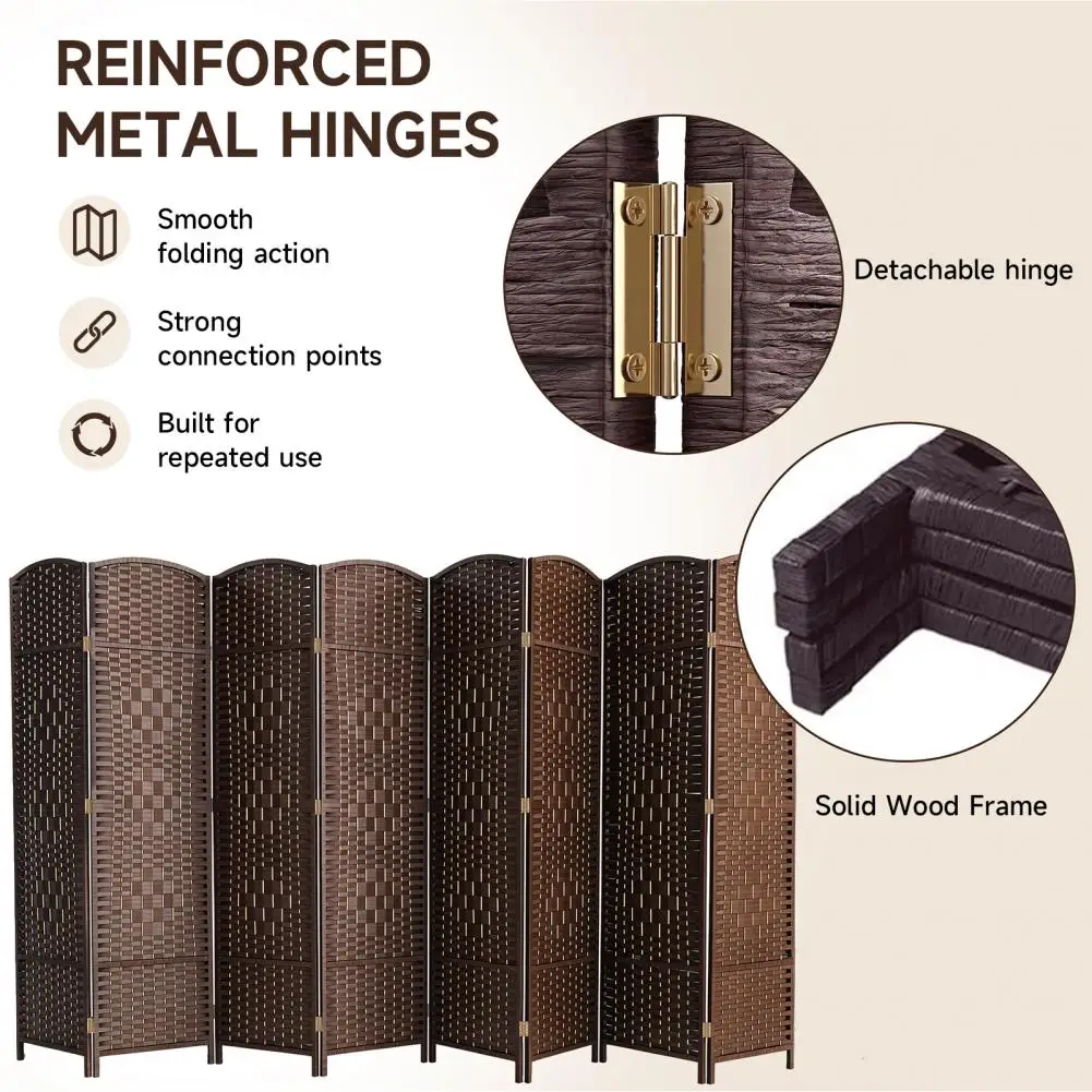 Folding Room Divider, Rattan Woven Privacy Screen, 4 or 8 Panels, Hinged Freestanding Room Divider, 6Ft Tall Bedroom Partition
