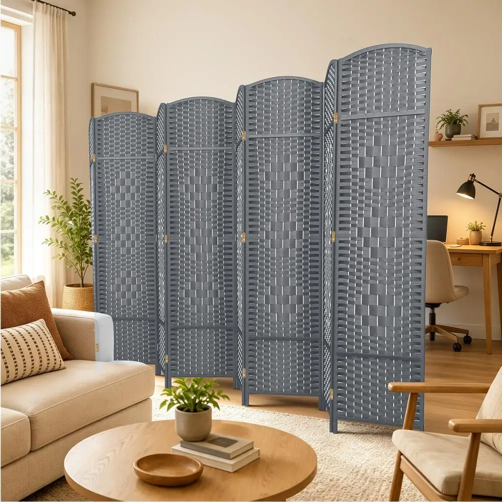 Folding Room Divider, Rattan Woven Privacy Screen, 4 or 8 Panels, Hinged Freestanding Room Divider, 6Ft Tall Bedroom Partition