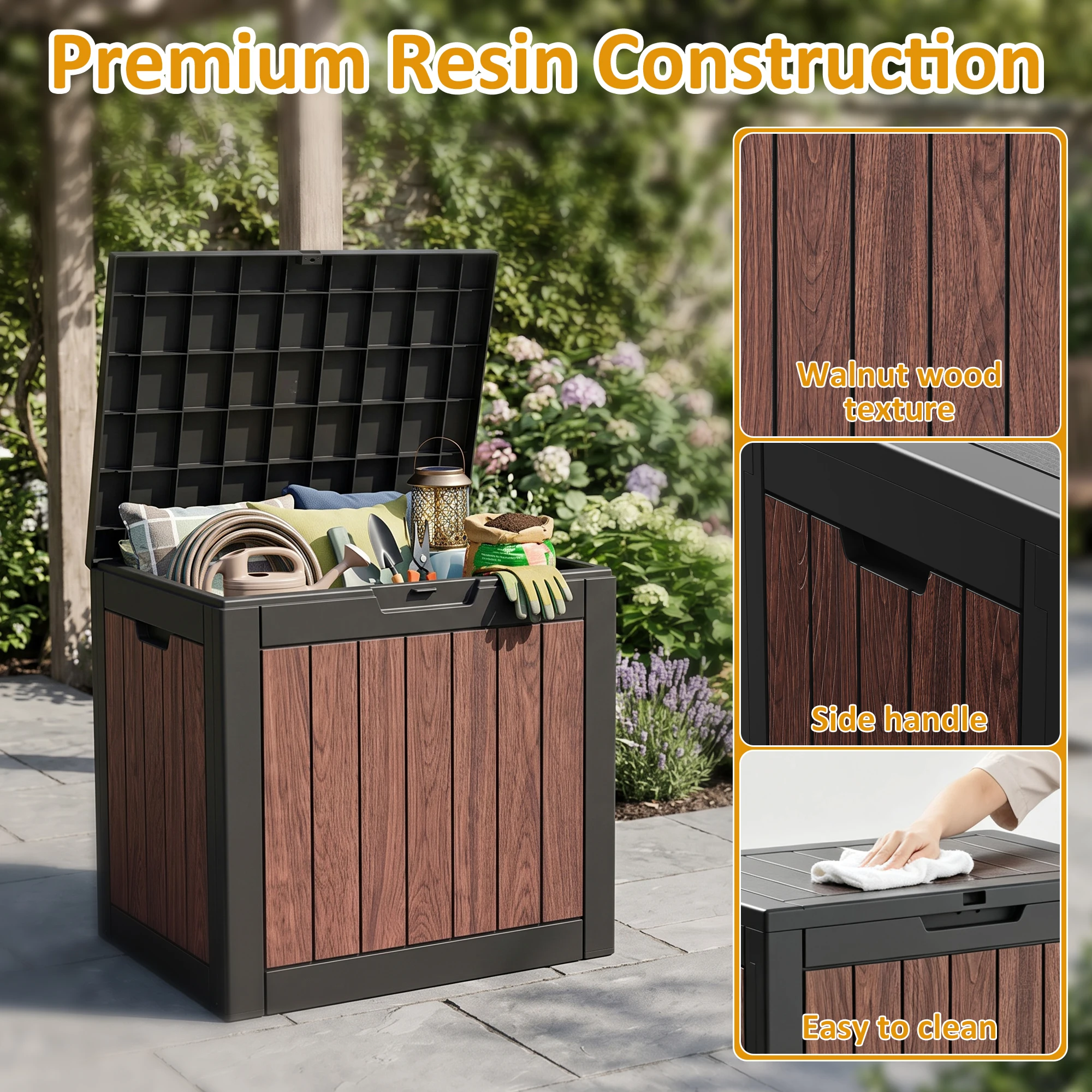 33 Gallon Outdoor Deck Storage Box, Resin Weather‑Resistant Storage Container, Multipurpose Patio Storage Chest for Cushions, Tools and Pool Supplies