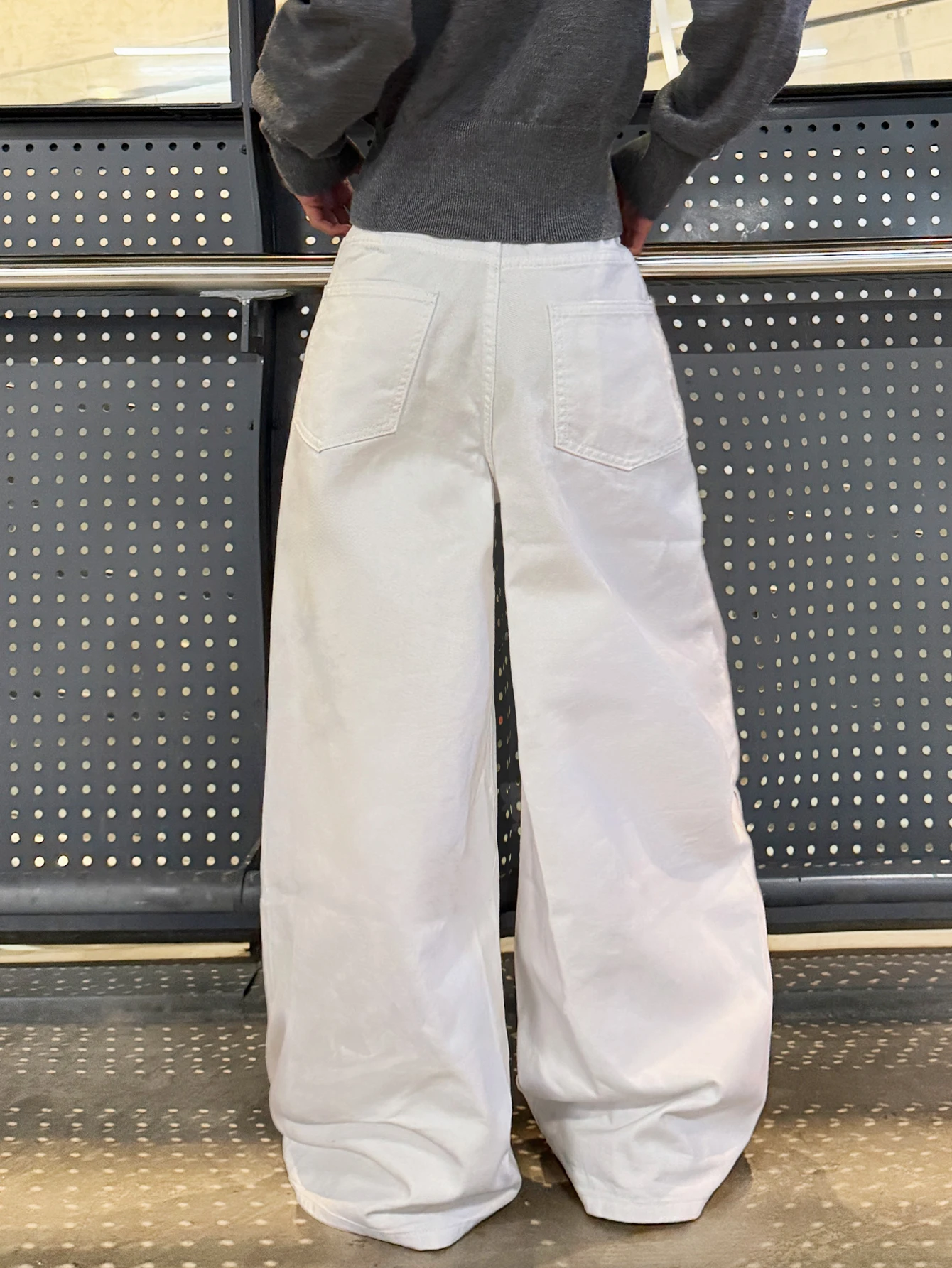 Women's American-Style Vintage Striped Print Design White High-Waist Loose Wide-Leg Jeans Y2K Streetwear Fashion Versatile Outfit