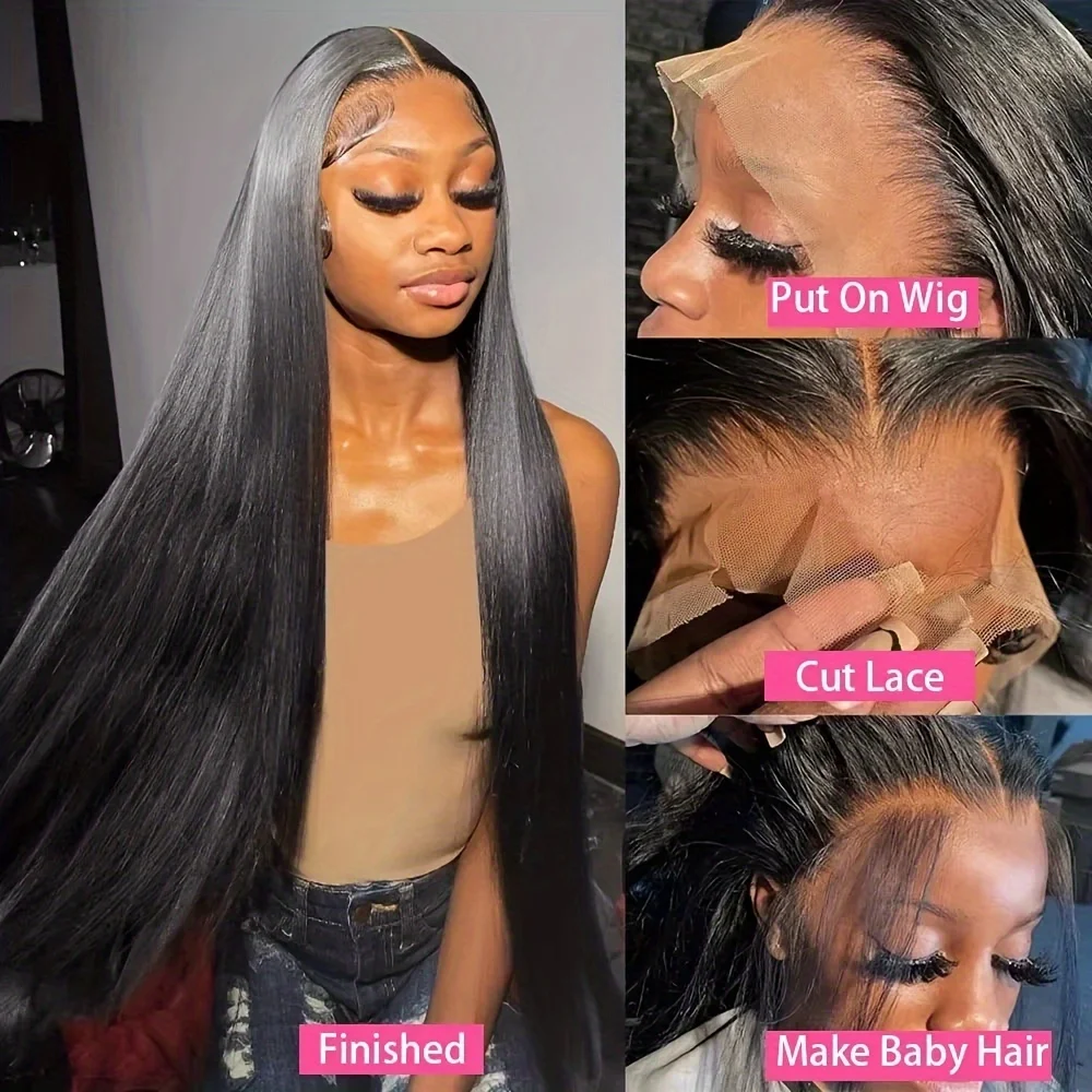 200 Density 13x6 Transparent Bone Straight 26 34 Inches Lace Front Human Hair Wigs Brazilian Frontal Wigs For Women