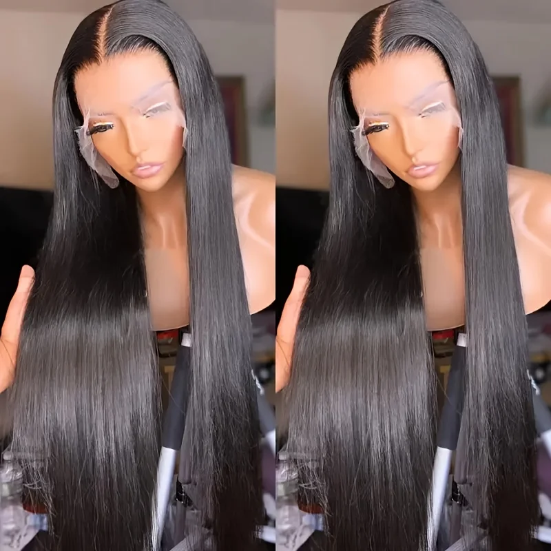 200 Density 13x6 Transparent Bone Straight 26 34 Inches Lace Front Human Hair Wigs Brazilian Frontal Wigs For Women