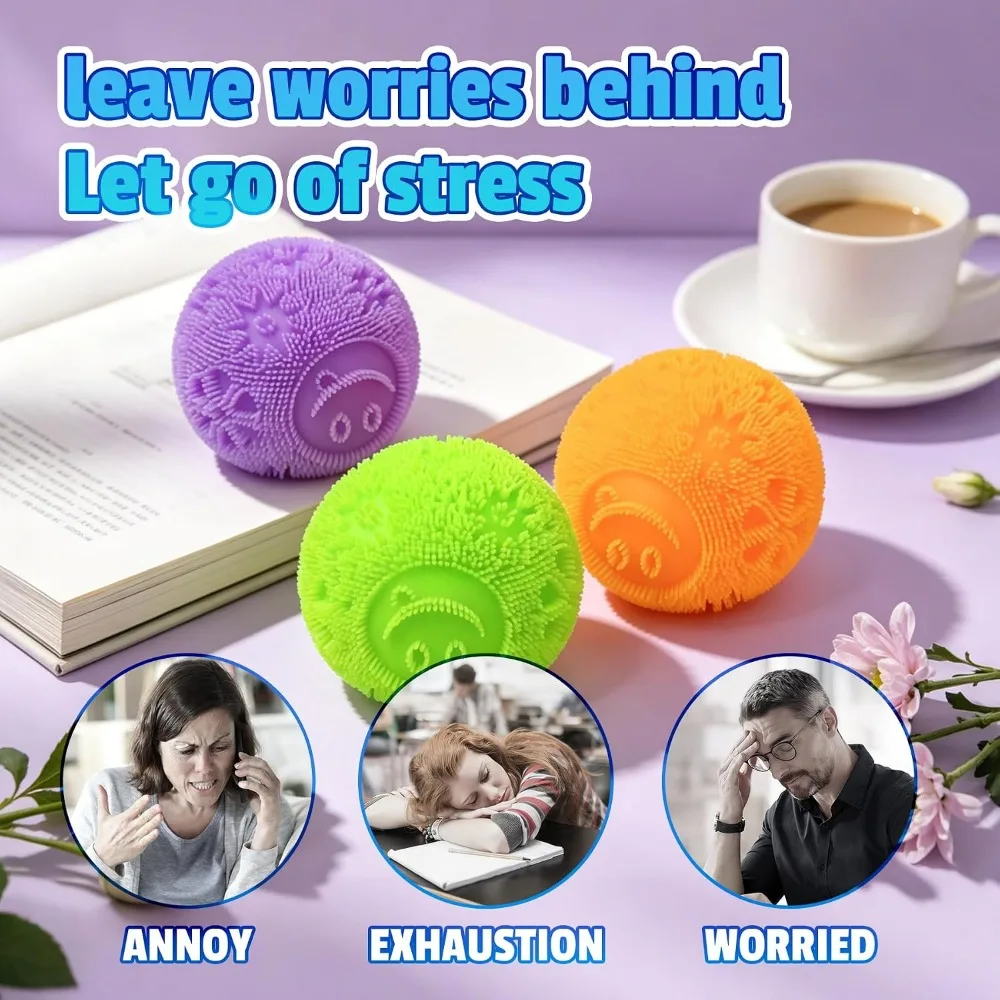 Fuzz Ball Squishy Stress Ball, Soft Tactile Fidget Toy for Anxiety & Stress Relief, Sensory Calming Grip Squishy Ball for Kids Adults, Fun Christmas Gift, Party Favor & Student Prize
