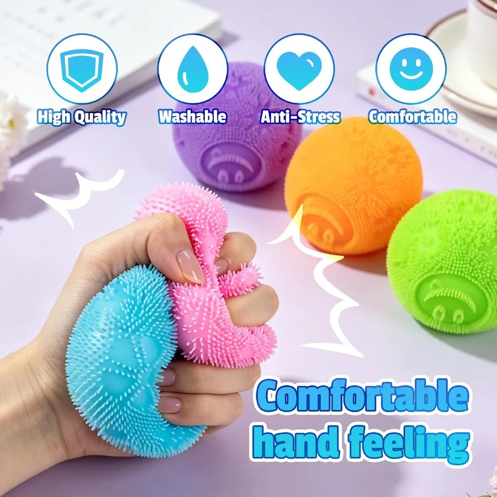 Fuzz Ball Squishy Stress Ball, Soft Tactile Fidget Toy for Anxiety & Stress Relief, Sensory Calming Grip Squishy Ball for Kids Adults, Fun Christmas Gift, Party Favor & Student Prize