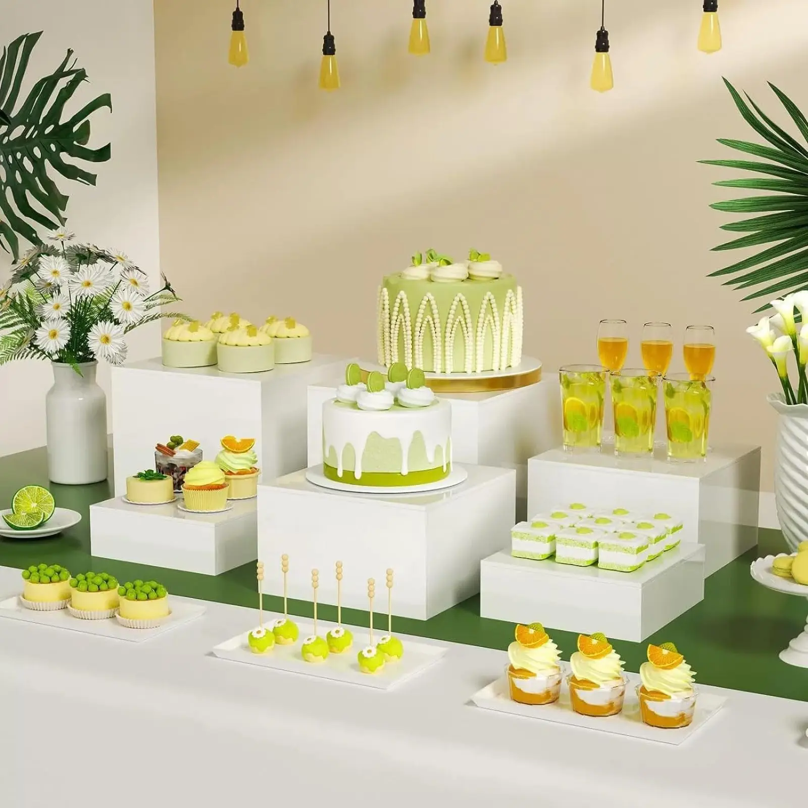 White Acrylic Dessert Display Box Stand, 4PCS Nestable Riser Boxes for Party Cake Food Cupcake Decor