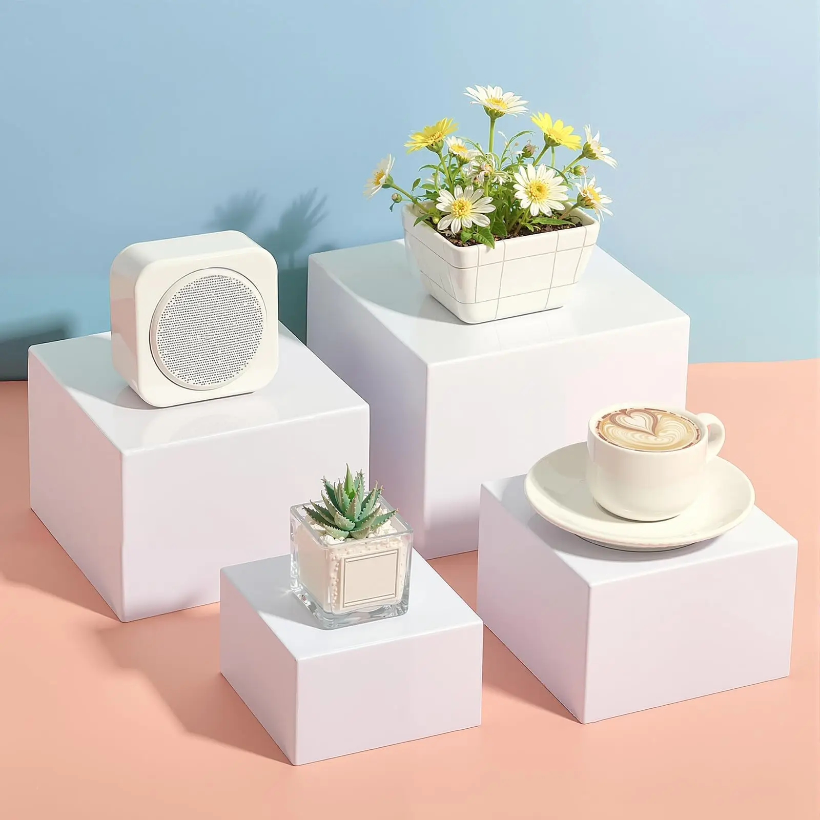 White Acrylic Dessert Display Box Stand, 4PCS Nestable Riser Boxes for Party Cake Food Cupcake Decor