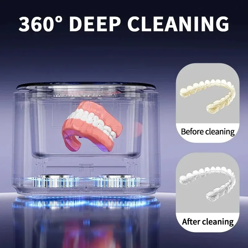 USB Rechargeable 50KHZ Ultrasonic Braces Cleaning Machine Multi-Function Invisible Retainer Denture Cleaner for Oral Care