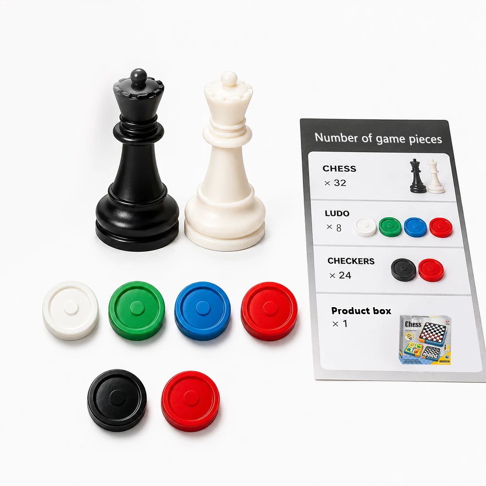 Portable 3‑in‑1 Chess Checkers Ludo Board Game Set Folding Storage Travel Family Puzzle Game, 2‑4 Players Educational Brain Development Toy, Surprise Holiday Gift for Kids Adults Birthday Halloween Christmas Thanksgiving Present
