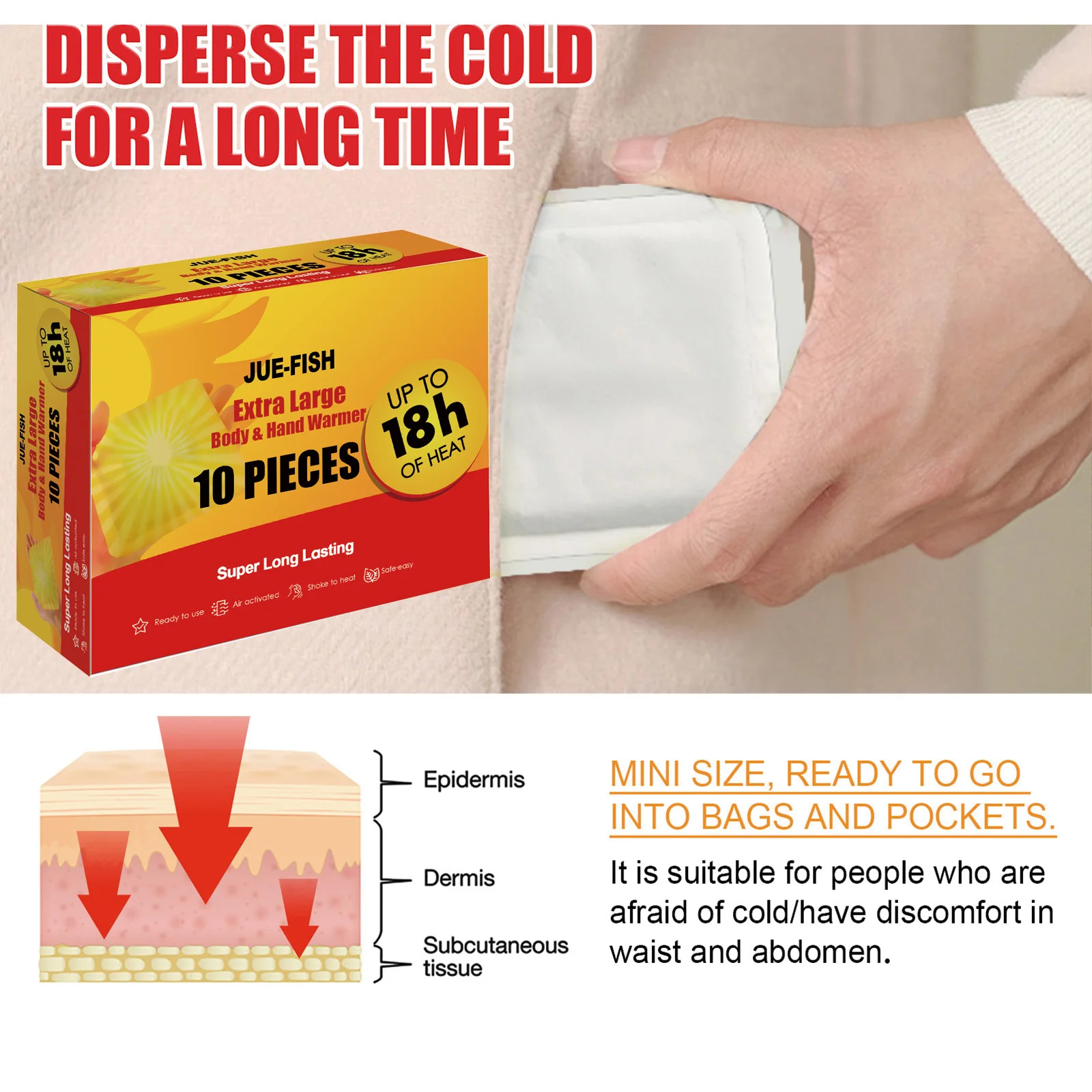 10PCS Winter Extra Large Body Warmer Sticker Heat Patches Long Lasting Hand Warmer Disposable Self-heating Odorless Body & Hand Heating Paste
