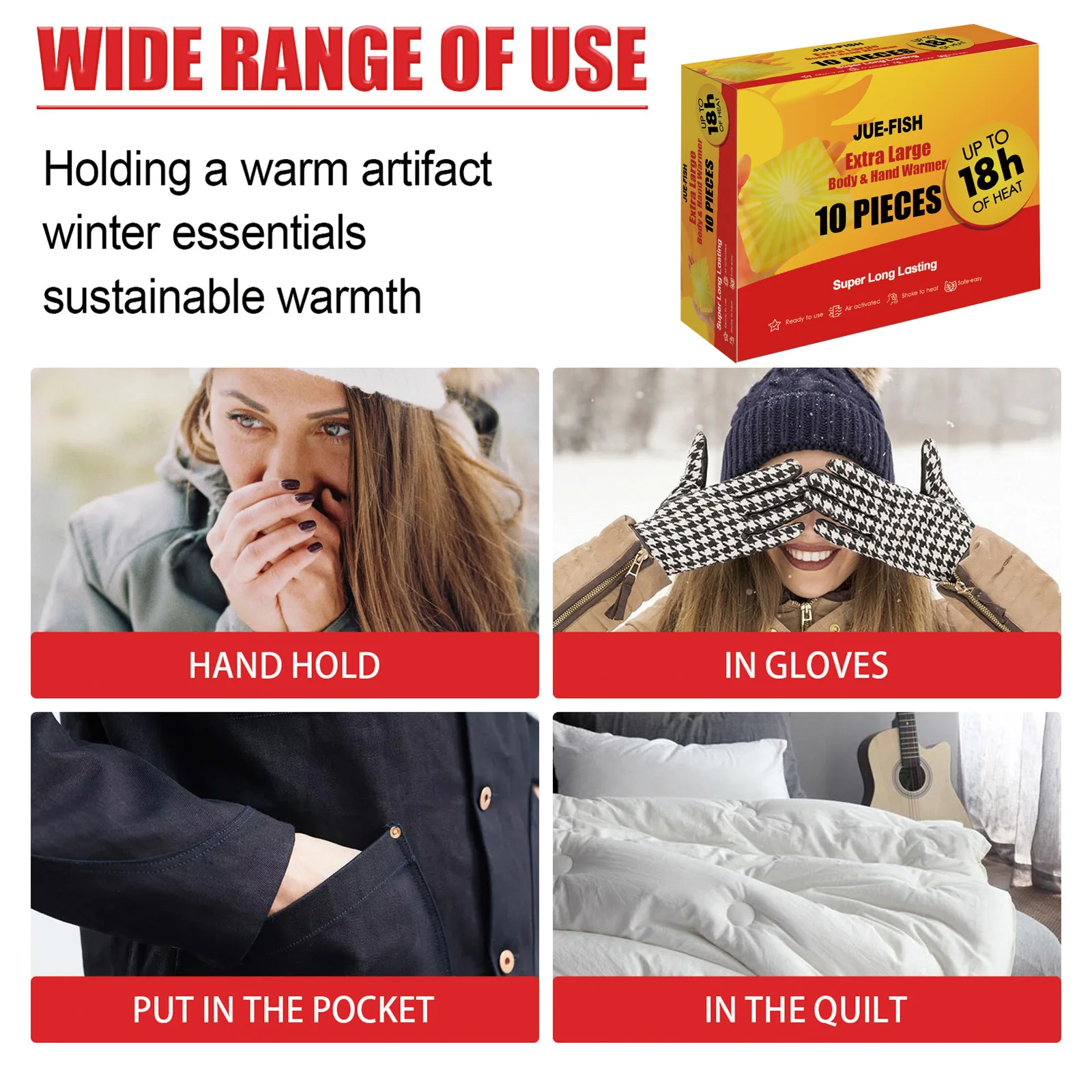 10PCS Winter Extra Large Body Warmer Sticker Heat Patches Long Lasting Hand Warmer Disposable Self-heating Odorless Body & Hand Heating Paste