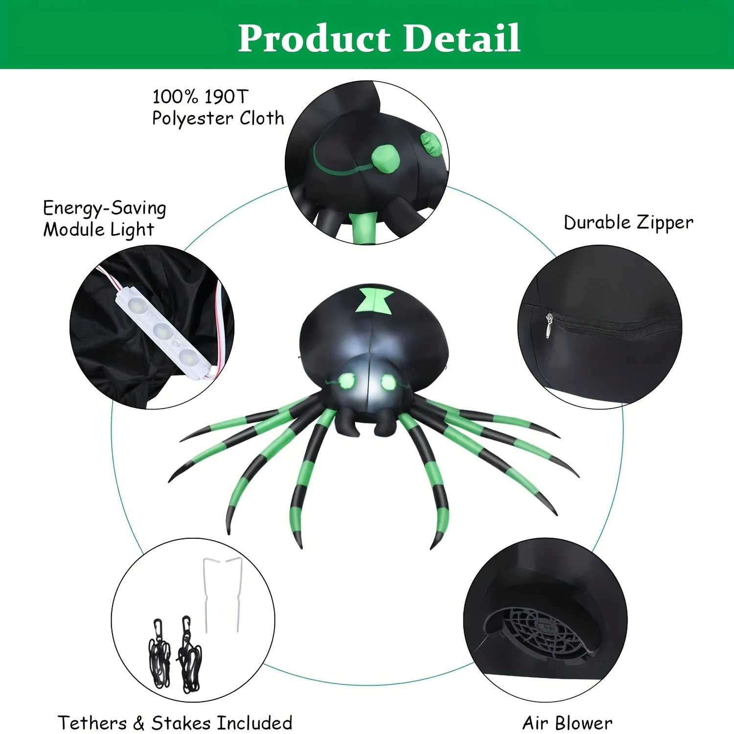 Giant 7.2FT LED Glowing Inflatable Spider Creepy Blow Up Yard Decor with Stakes & Blower, Outdoor Halloween Airblown Spider for Lawn Garden Party Quick Setup & Fast Deflate Design USA Warehouse Fast Shipping