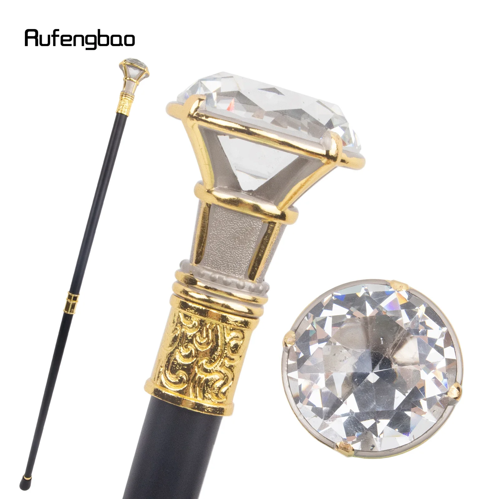 White Diamond Golden Silver Walking Cane Fashion Decorative Walking Stick Gentleman Elegant Cosplay Cane Knob Crosier 93cm