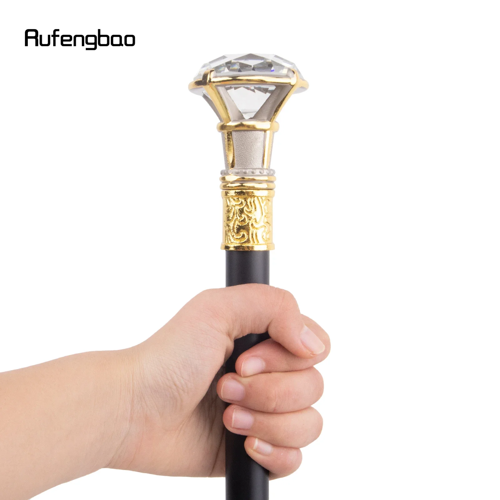 White Diamond Golden Silver Walking Cane Fashion Decorative Walking Stick Gentleman Elegant Cosplay Cane Knob Crosier 93cm