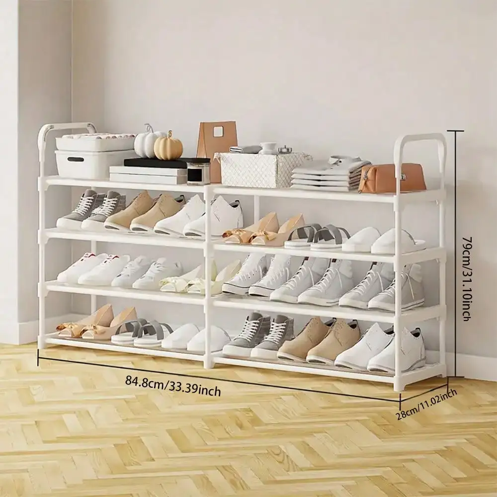 1‑Pack Reinforced Double‑Row 4‑Tier Shoe Storage Rack, Multifunctional Shoe Organizer for Entryway, Living Room, Bedroom & Dorm, Sturdy Home Storage Shelf for Shoes, Boots and Accessories
