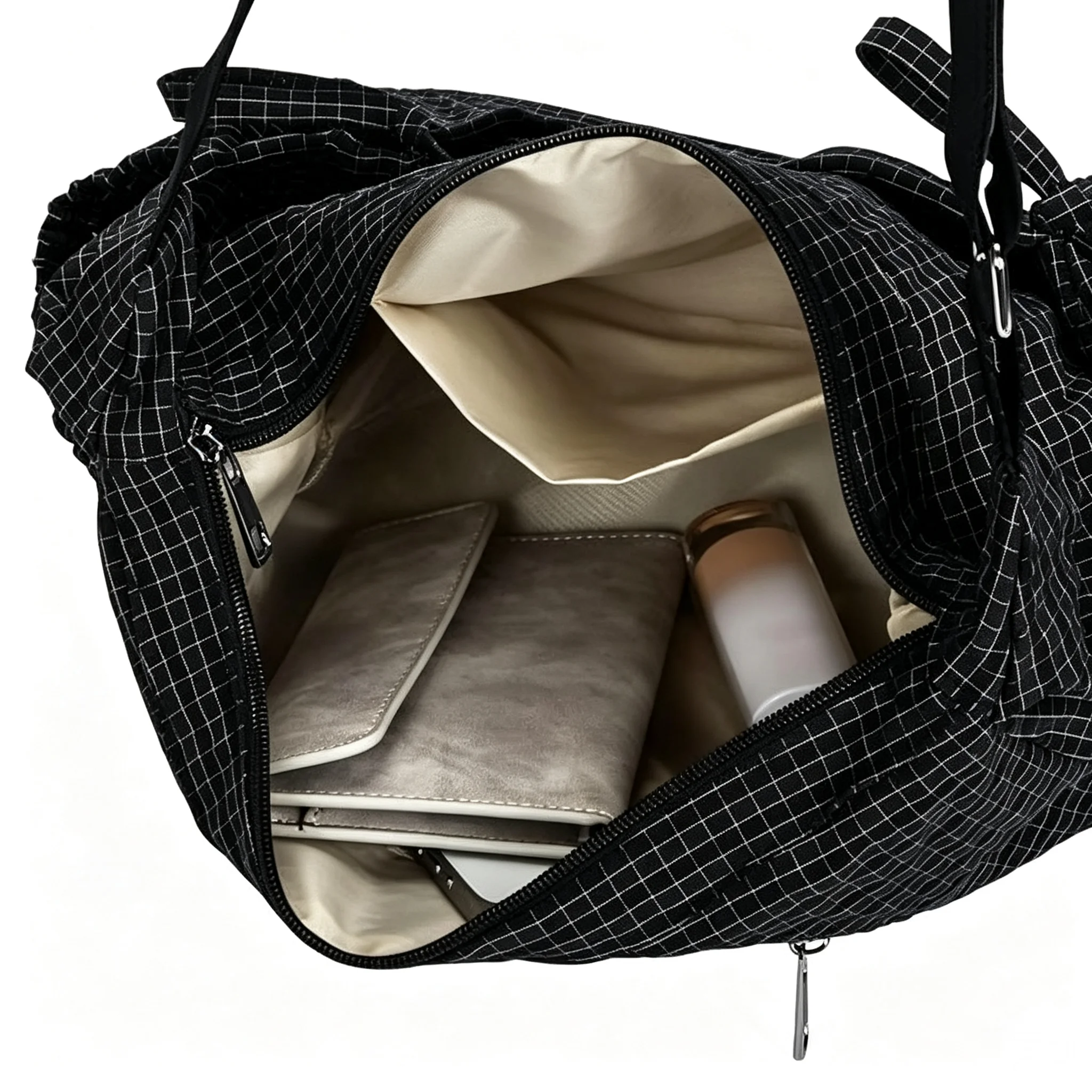 Women's Grid Pattern Crossbody Bag, Casual Large Capacity Shoulder Bag with Adjustable Strap & Side Pockets, Bow Decor Hard Bottom Lightweight Hobo Handbag for Daily Commute Shopping Travel