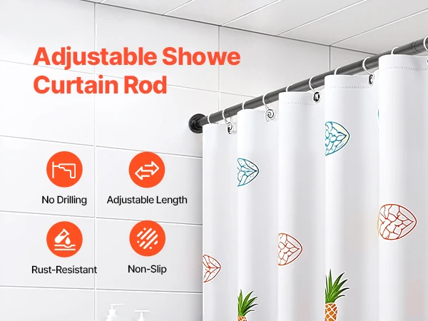 SucceBuy Shower Curtain Rod with Holders 28-76 In Adjustable Spring Tension Stainless Steel Telescoping Rod for Bathroom Closet