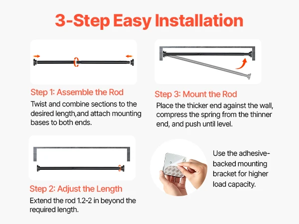 SucceBuy Shower Curtain Rod with Holders 28-76 In Adjustable Spring Tension Stainless Steel Telescoping Rod for Bathroom Closet