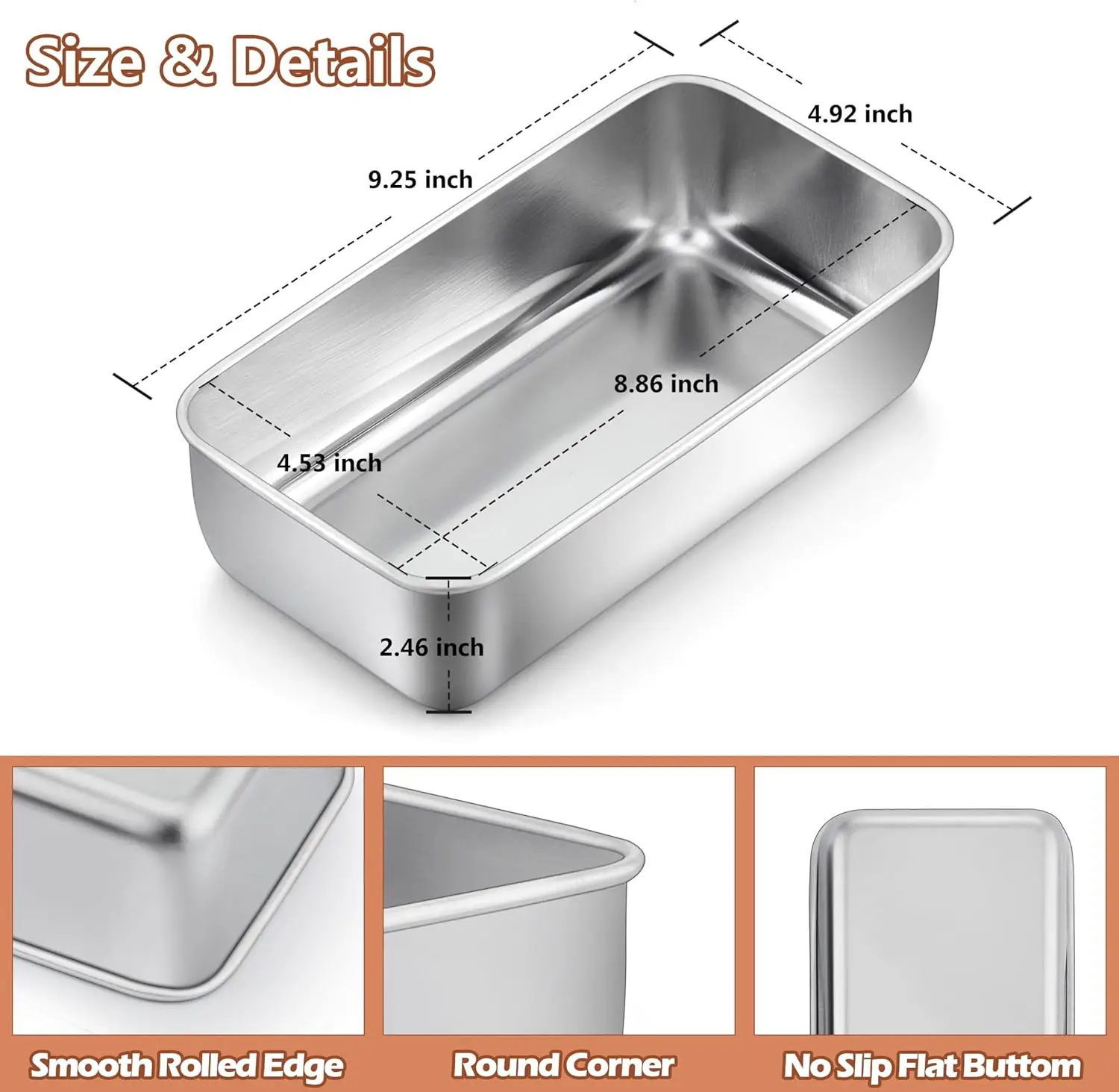 `Stainless Steel Loaf Pan, 8 Pack 9.25 Inch Rectangle Baking Mold for Bread Cake Meatloaf Oven Use`