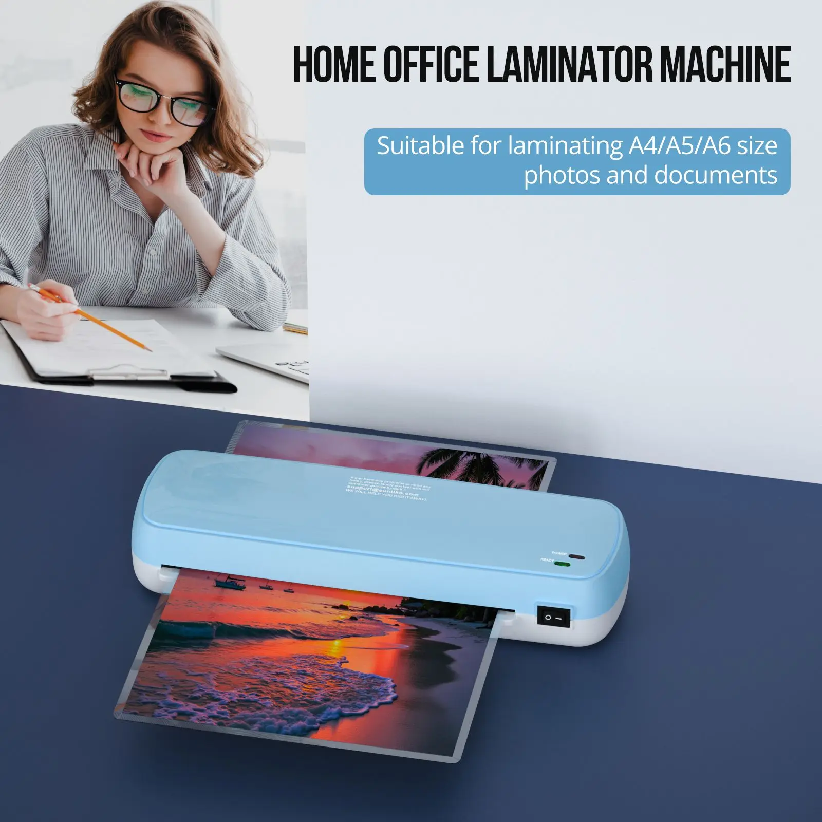Laminator Machine with 10 Sheets – Fast 3-Min Warm-Up for A4/A5/A6 Documents & Photos, Dual Heated Rollers, Bubble-Free Laminating, Color Preservation Technology, One-Touch Operation for Office School Home Use