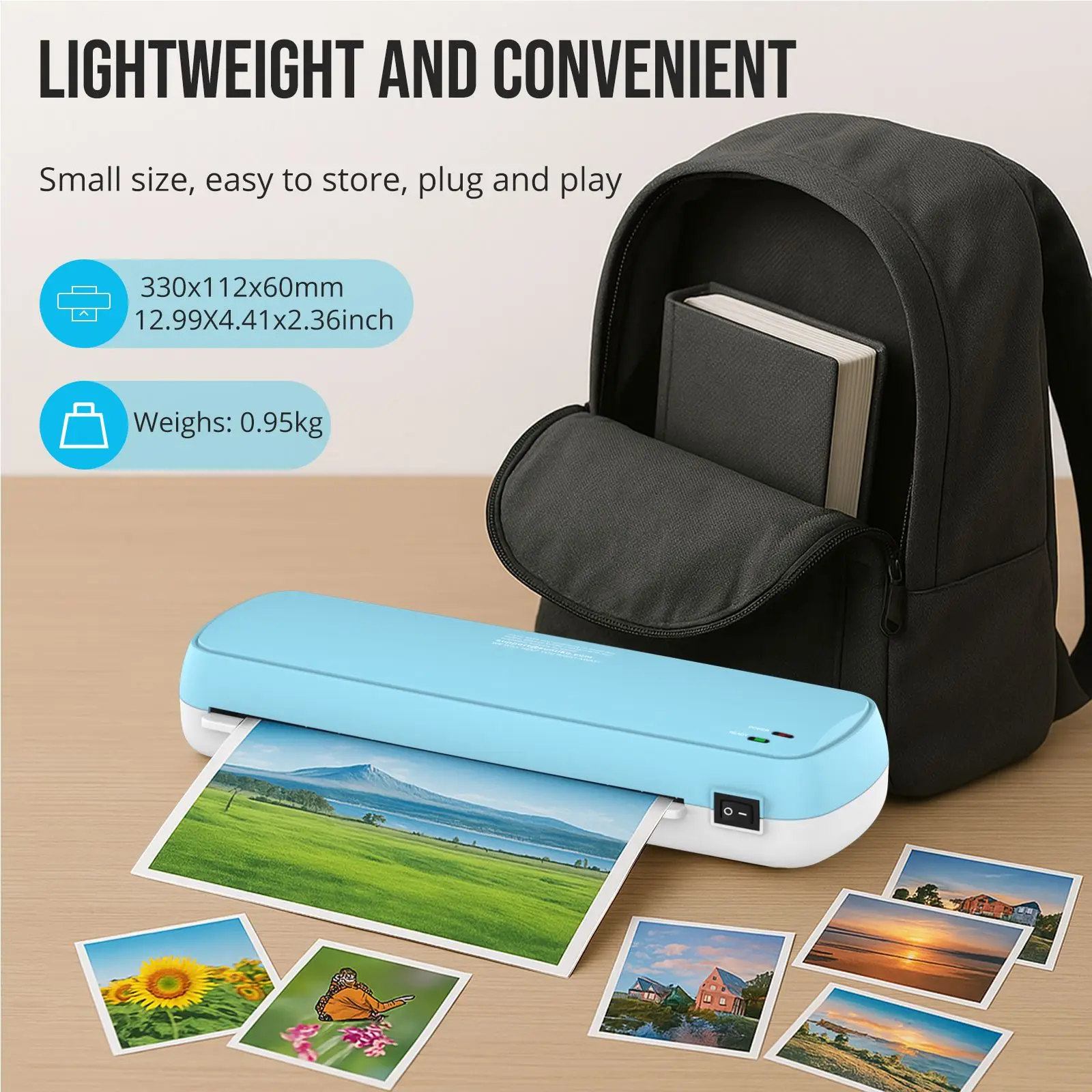 Laminator Machine with 10 Sheets – Fast 3-Min Warm-Up for A4/A5/A6 Documents & Photos, Dual Heated Rollers, Bubble-Free Laminating, Color Preservation Technology, One-Touch Operation for Office School Home Use